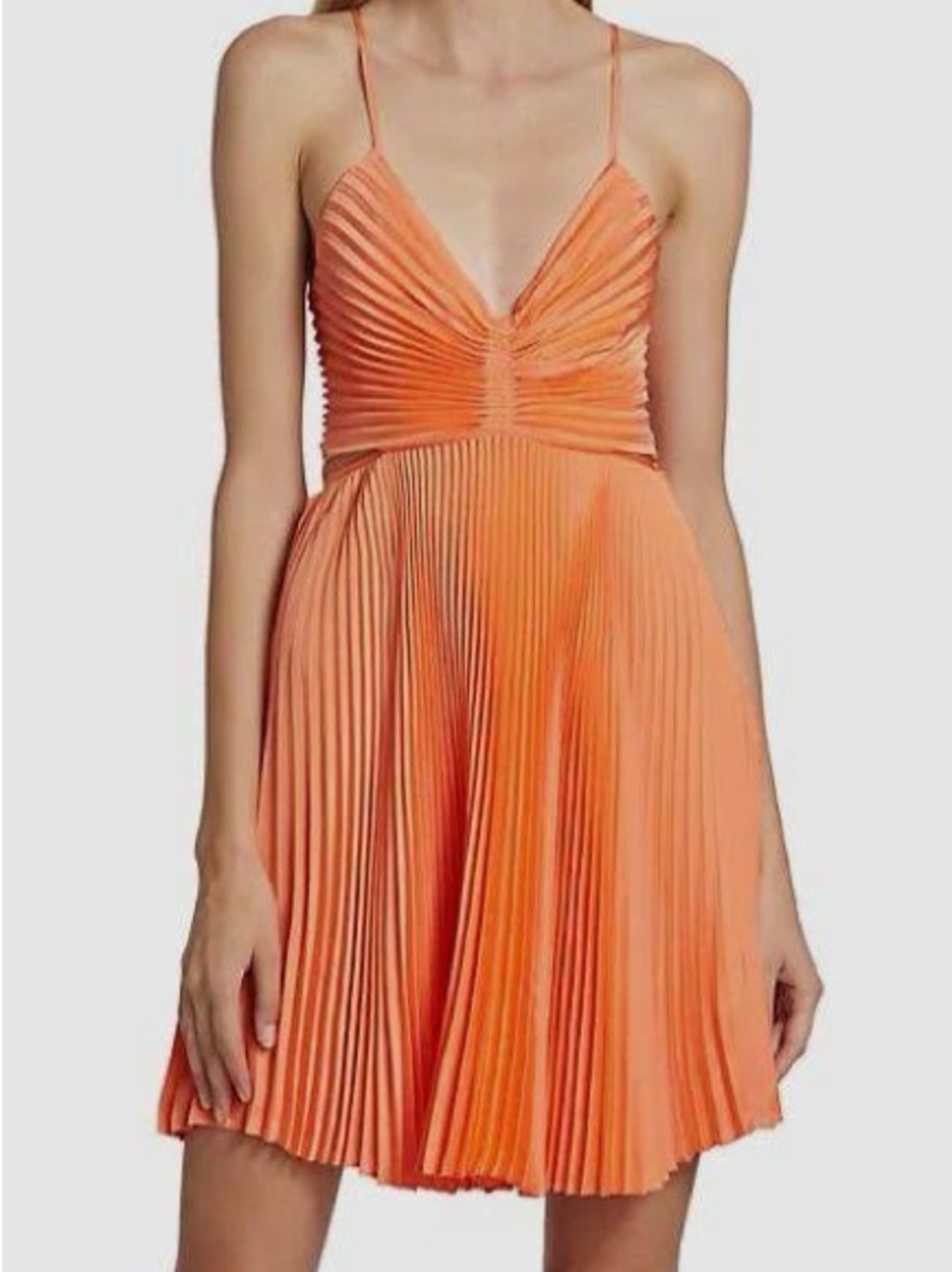 A.L.C. Coral-Orange Pleated Spaghetti-Strap Mini Dress
